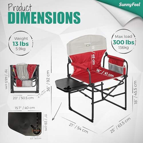 SUNNYFEEL Oversized Directors Camping Chair for Adults with Side Table - Image 2