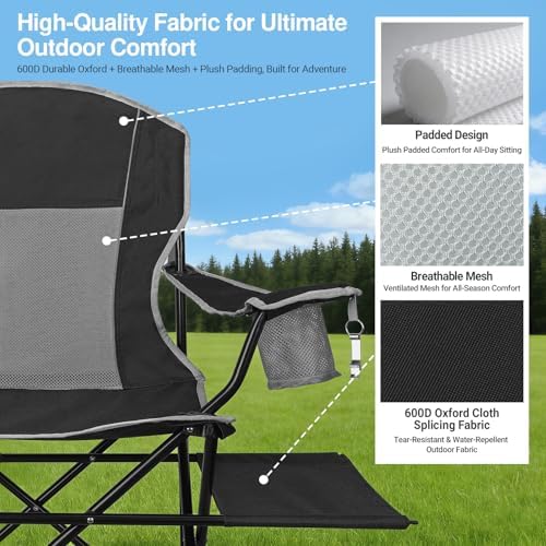 XGEAR 2-Pack Camping Chairs 350LBS Heavy Duty Folding Chair with Side Table - Image 5