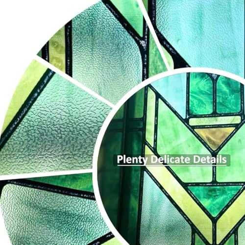 Original Hand Drawn Faux Stained Glass Window Film, Double-Sided Privacy Static Film, Vibrant Chartreuse Geometry Patterns Inspired by Martin House Peep Proof 22.83"X114.17" - Image 2