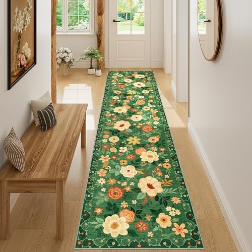 DUKINO 2x8 Runner Rug, Washable Runner Rug for Kitchen Non Slip, Dark Green by DUKINO