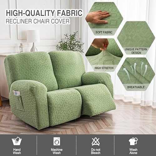 Genina Waterproof Recliner Loveseat Cover,2 Seat Couch Cover,Matcha Green - Image 3
