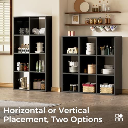 COMHOMA 9 Wood Cube Storage Organizer with Open Back and Removable Back Panels, 11In Black Cube Storage Bookshelf, Cubicle Shelf Bookcase for Home Office Bedroom Living Room, Vertical or Horizontal - Image 3