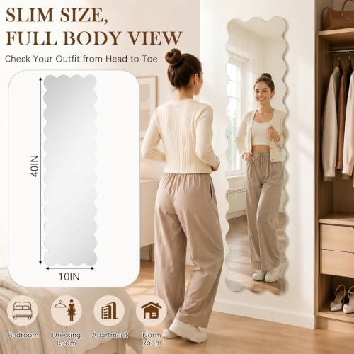 Leinuosen Full Length Acrylic Wall Mirror,Self Adhesive, 40" x 10", Scallop - Image 3