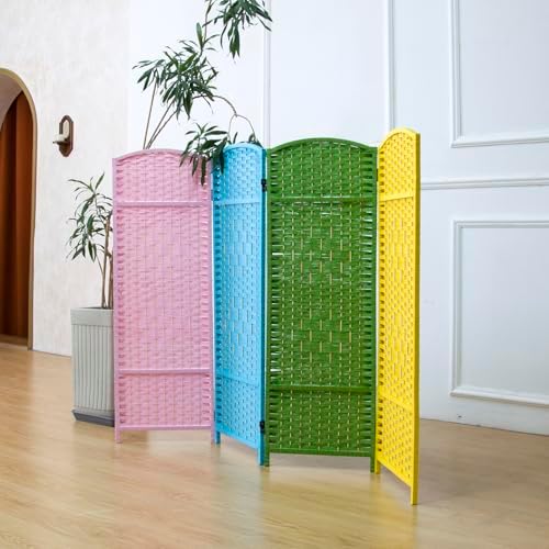 Furnnylane 4 Panel Rattan Divider Short Room Partition Screen,Double Sided Folding Divider for Room Separation,Colorful,47.2" H x 63" W - Image 3
