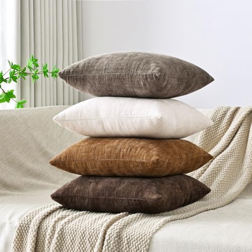 Set of 4 Soft Textured Decorative Throw Pillow Covers 12X20 Inch Cozy Farmhouse Cushion Cover Square Accent Pillow Cases for Bed Couch Sofa Living Room, Beige Taupe Brown - Image 3