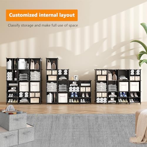 AWTATOS Cube Storage Closet Organizer Storage 12 Cube Shelves, Black - Image 6