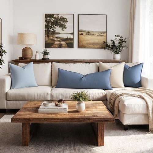 MIULEE Decorative Linen Lumbar Pillow Cover 14x36 Inch Blue Ashes - Image 4