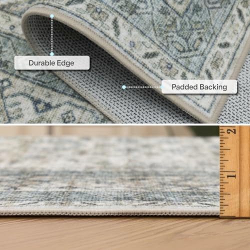 ReaLife Rugs Machine Washable Area Rug Runner - Living Room Bedroom Bathroom Kitchen Entryway Office - Padded Low Pile Stain Resistant Premium - Boho Farmhouse Vintage - BEV - Green 2'6" x 6' - Image 5
