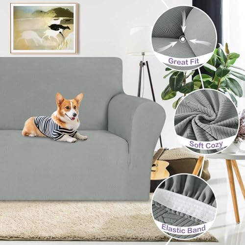 ZNSAYOTX Chair Cover with Arms (30"-47"), New Striped Sofa Chair Covers for Living Room, Dogs Pet Friendly Anti-Slip Chair Protector Spandex Armchair Slipcovers (Light Grey, Chair) - Image 4