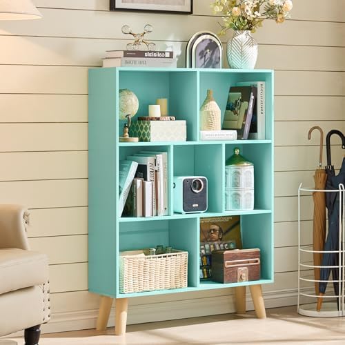 LEYAOYAO Cube Bookshelf, Mid-Century Modern Book Shelf with Legs, Green - Image 3