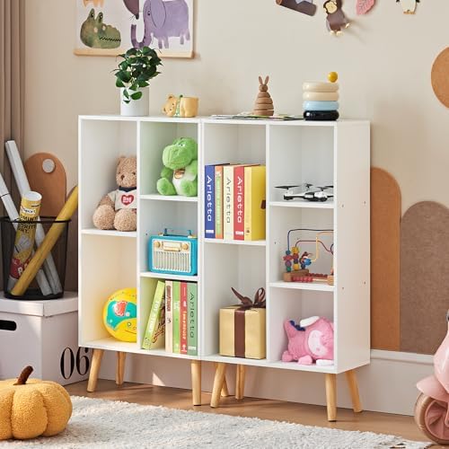 LEYAOYAO 5 Cube Bookshelf, Mid-Century Modern Book Shelf with Legs, White - Image 3