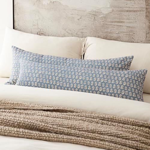 Foindtower Long Floral Print Lumbar Throw Pillow Covers 14×36 Dusty Blue - Image 5