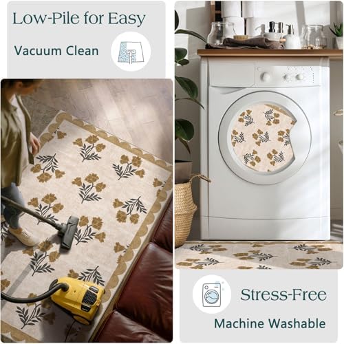 3x5 Floral Entry Rug - Small Washable Indoor Outdoor Mats for Front Door Non-Slip Porch Rug Beige Vintage Farmhouse Throw Rugs for Living Room Bedroom Entryway Kitchen Office Porch Decor - Image 6