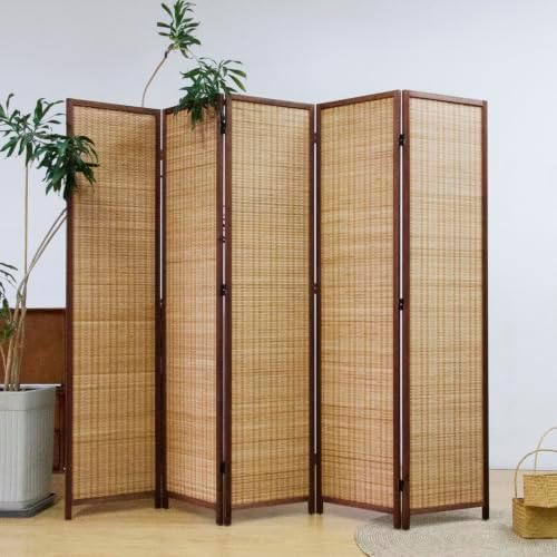 5 Panel Bamboo Room Divider Screen,5.6 FT Tall Bamboo Divider Folding Privacy Screen,Freestanding Panel Divider for Room Seperation,Brown - Image 4