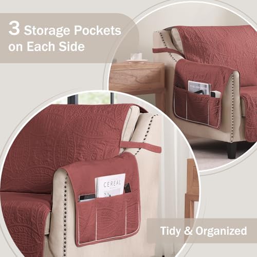 Large Quilted Recliner Chair Covers, Waterproof Red Chair Covers, Lazy Boy Chair Covers, Pet Friendly Recliner Slipcover for Dogs Cats, Washable Furniture Protector (Recliner 30", Red) - Image 4