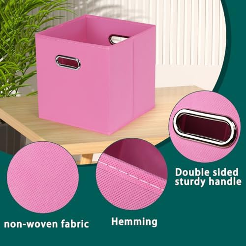 Black Foldable Storage Cubes Bins, Fabric Storage Box Cubes Organizer Baskets with Dual Handles for Home Organizer,Set of 6,(Pink) - Image 7
