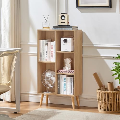 LEYAOYAO 5 Cube Bookshelf,Mid-Century Modern Bookcase with Legs,Light Wood - Image 3