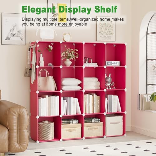 C&AHOME 16 Cube Storage Organizer Cube Shelves Units Storage Cubes, Red - Image 4
