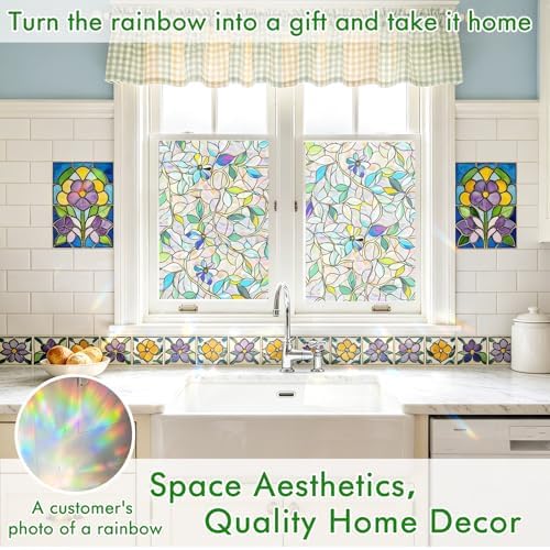SOMWISE Rainbow Stained Glass Window Privacy Film,Heat Blocking Decor Cling - Image 3
