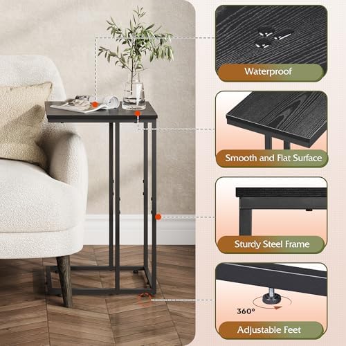 WLIVE Black Side Table,C Shaped End Table for Bedroom, Home Office, Dorm, Living Room Couch Tables, C Shaped TV Tray Table, 2-Tier Side Tables - Image 6