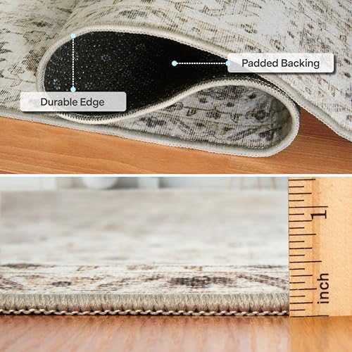 ReaLife Rugs Machine Washable Area Rug Runner - Living Room Bedroom Bathroom Kitchen Entryway Office - Padded Low Pile Stain Resistant Premium - Boho Farmhouse Vintage - Joy - Beige Ivory 2'6" x 6' - Image 2