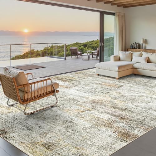 Soalmost 9x12 Area Rugs for Living Room Washable Rug Non-Slip Grey/Rust by Soalmost