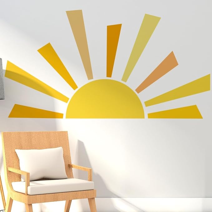 Denylo pro Boho Half Sun Wall Decal, 67.7x38.9 Inch, PVC, Yellow, Waterproof, Sun Pattern, Indoor, Single Use, Irregular Shape, Wall Decor - Image 4