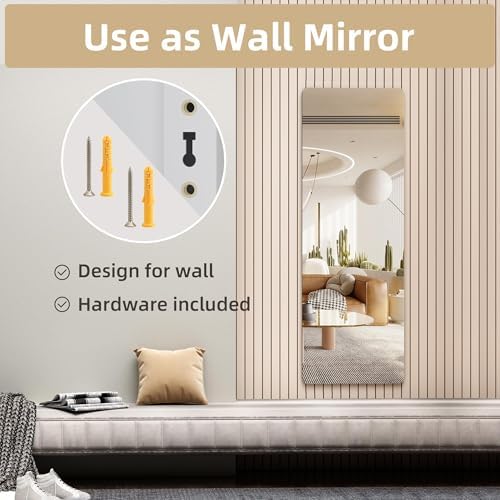 Hasipu Door Mirror Full Length, 47"x 16" Full Body Over The Door Hanging Wall Mounted Mirror for Bedroom, Living Room, Cloakroom, Round White - Image 5
