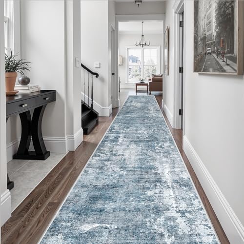 Soalmost Hallway Runner Rug 2'6" x 16' Kitchen Rugs Abstract Blue/Grey - Image 4