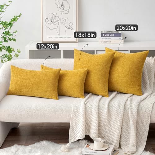 MIULEE Soft Chenille Throw Pillow Covers Mustard Yellow 16x16 Pack of 2 - Image 4