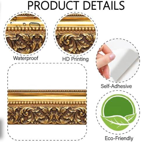 Gold Frame Bulletin Board Border 196.9 x 3.9 Inch Straight Rolled Border Trim Peel and Stick PVC Decorative Molding Stickers for Living Room Bathroom Kitchen Backsplash Home Decoration - Image 6