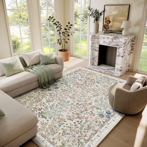 Machine Washable Rugs for Living Room: 6x9 Area Rugs for Bedroom Vintage Stain Resistant Non Slip Low Pile Soft Carpet Rug for Kitchen Dining Room Farmhouse Kids Room Nursery Playroom by palohom