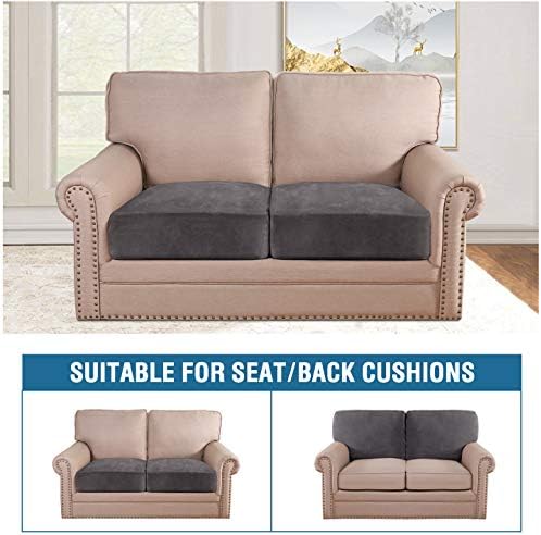 H.VERSAILTEX Velvet Stretch Couch Cushion Cover Plush Cushion Slipcover for Chair Loveseat Sofa Cushion Furniture Protector Seat Cushion Sofa Cover (2 Piece Medium Sofa Cushion Covers, Grey) - Image 3