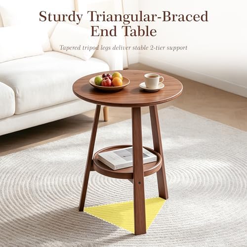 2-Tier Bamboo Round Side Table, Mid-Century Modern End Table - Image 6
