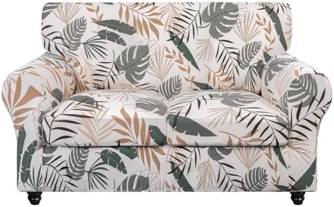 SearchI Stretch Sofa Cover Printed Couch Cover, Floral Pattern 3 Pieces Loveseat Slipcover with 2 Separate Cushion Cover, Washable Furniture Protector for Living Room(Loveseat, Botanical Palm) by SearchI