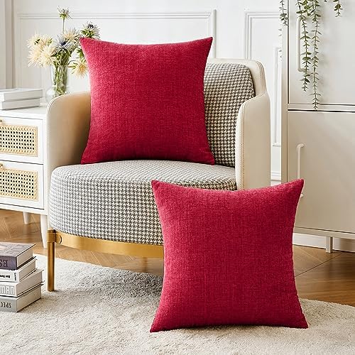 MIULEE Soft Chenille Throw Pillow Covers Red 20x20 Inch Pack of 2 - Image 4