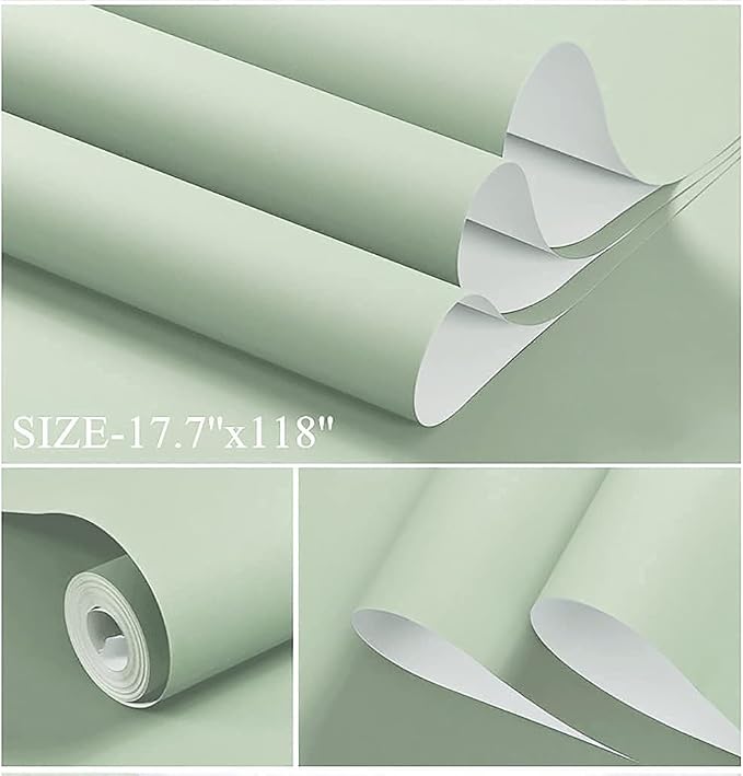 Dimoon 118''x17.7'' Green Peel and Stick Wallpaper Contact Paper Modern Self Adhesive Wall Paper Removable Renter Friendly Textured Solid Color Shelf Cabinet Vinyl Roll (118''x17.7'',Light Green) - Image 3