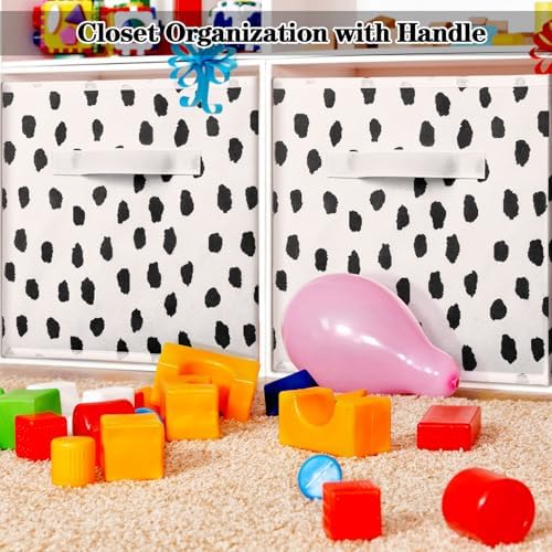 Chunful 6 Pcs 11" Fabric Cube Storage Bin Foldable Black White Polka Dots - Image 6