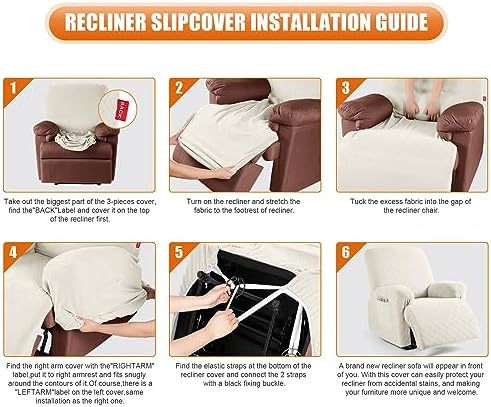 VANSOFY Stretch Recliner Chair Cover, Slipcover, Off White, 1 Seater - Image 3