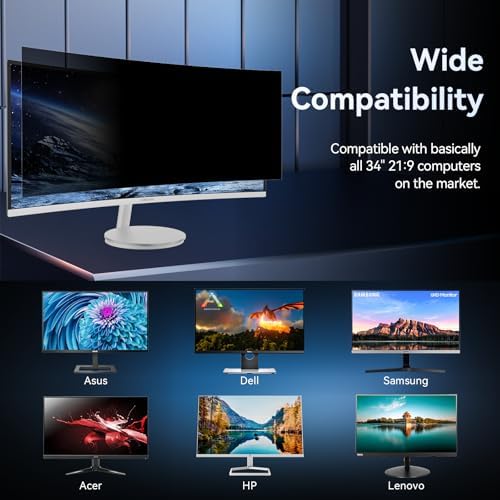 [2-Pack] 34 Inch Computer Privacy Screen Filter for 21:9 Widescreen Monitor, Removable Eye Protection Anti Glare Blue Light Filter Privacy Shield, Anti Spy Screen Protector Film 34 in - Image 6