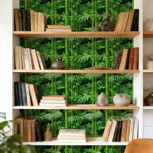 Vintage Green Bamboo Wallpaper Botanical Peel and Stick Wallpaper | Lush fresh green bamboo and palm foliage print, Removable waterproof vinyl wall covering, bedroom accent wall decor - Image 5