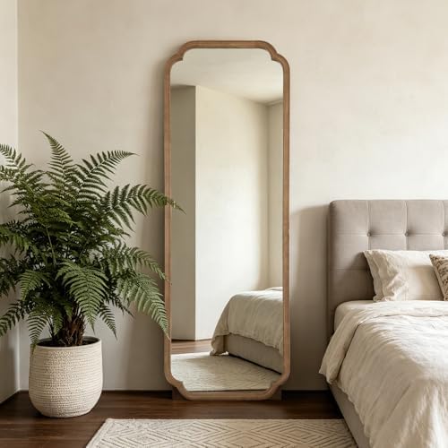 WallBeyond Farmhouse Full Length Mirror with Stand 22x65 Inch, Wooden Frame Floor Mirror,for Bedroom, Entryway, Living Room(Natural) - Image 3