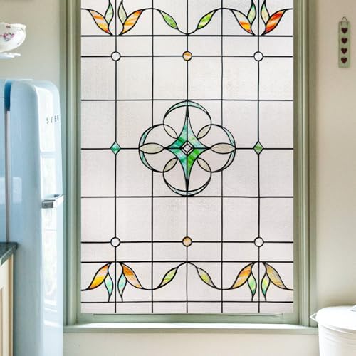 OHTMERU 3D Stained Glass Window Privacy Film Decorative Non-Adhesive by OHTMERU