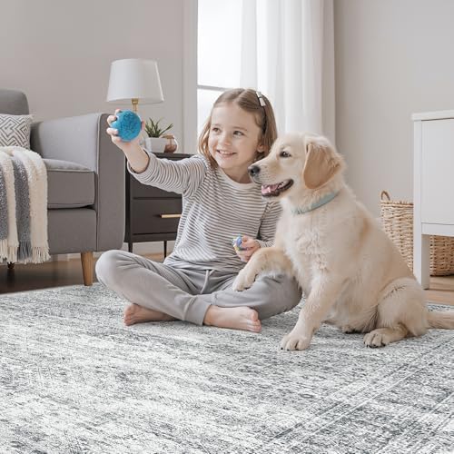 Soalmost 3x5 Rugs Non-Slip, Small Washable Kitchen Entryway Area Rug Grey - Image 3
