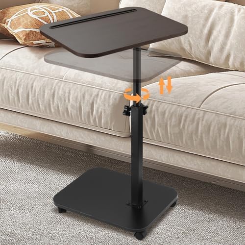 Sofa Armrest Tray Table for Couch, TV Tray Table 360° Flip-Over Panel Design & 360° Swivel Casters Swivel, C Shaped Sofa Side End Table for Couch, Bed, Chair, Living Room(Walnut) by GBACHOOSE