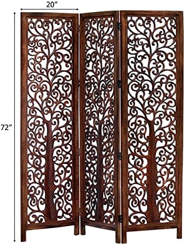 COTTON CRAFT Room Divider Wood Screen - Hand Carved Folding 3 Panels 60x72 - Image 2