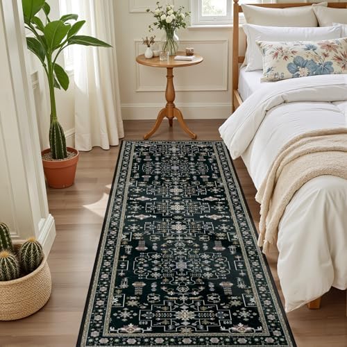 Hallway Runner Rug: 2.6x8 Kitchen Boho Rugs for Living Room Black - Image 2
