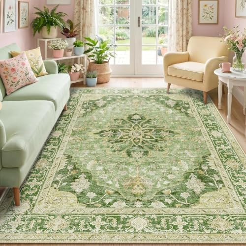 RELEANY Washable Area Rug, 6'x9', Green/Yellow by RELEANY
