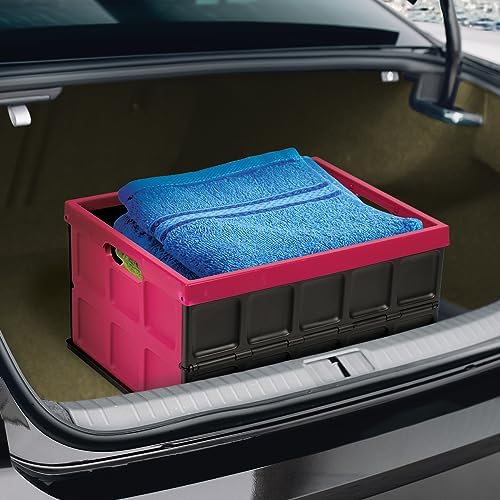 Glad Collapsible Storage Bin with Lid - 48L Foldable Plastic Box for Garage, Car Trunk, and Organization - Stackable Lidded Container with Handles, Purple - Image 5