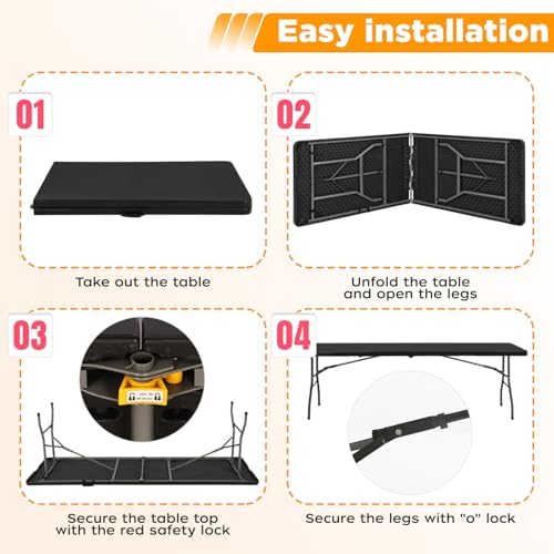 FDW | 8FT Folding Table | Black | Portable Plastic Table - Image 4
